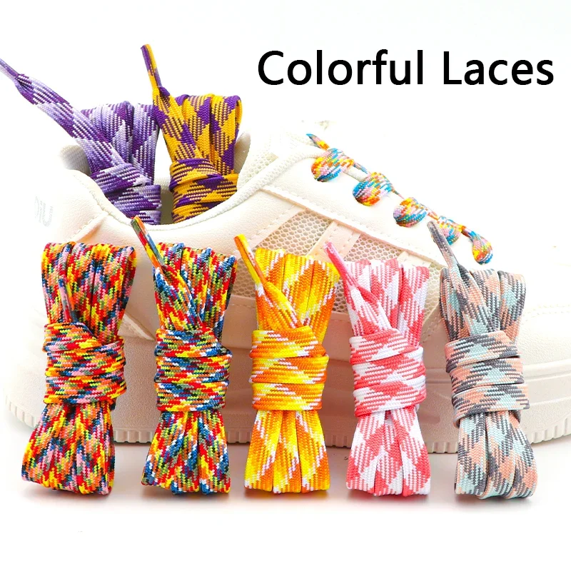 1 Pair Flat Shoelaces for Sneakers Rainbow Shoelace Colorful Striped Shoe Laces for Woman Man Width 1CM Length 100/120/140/160CM