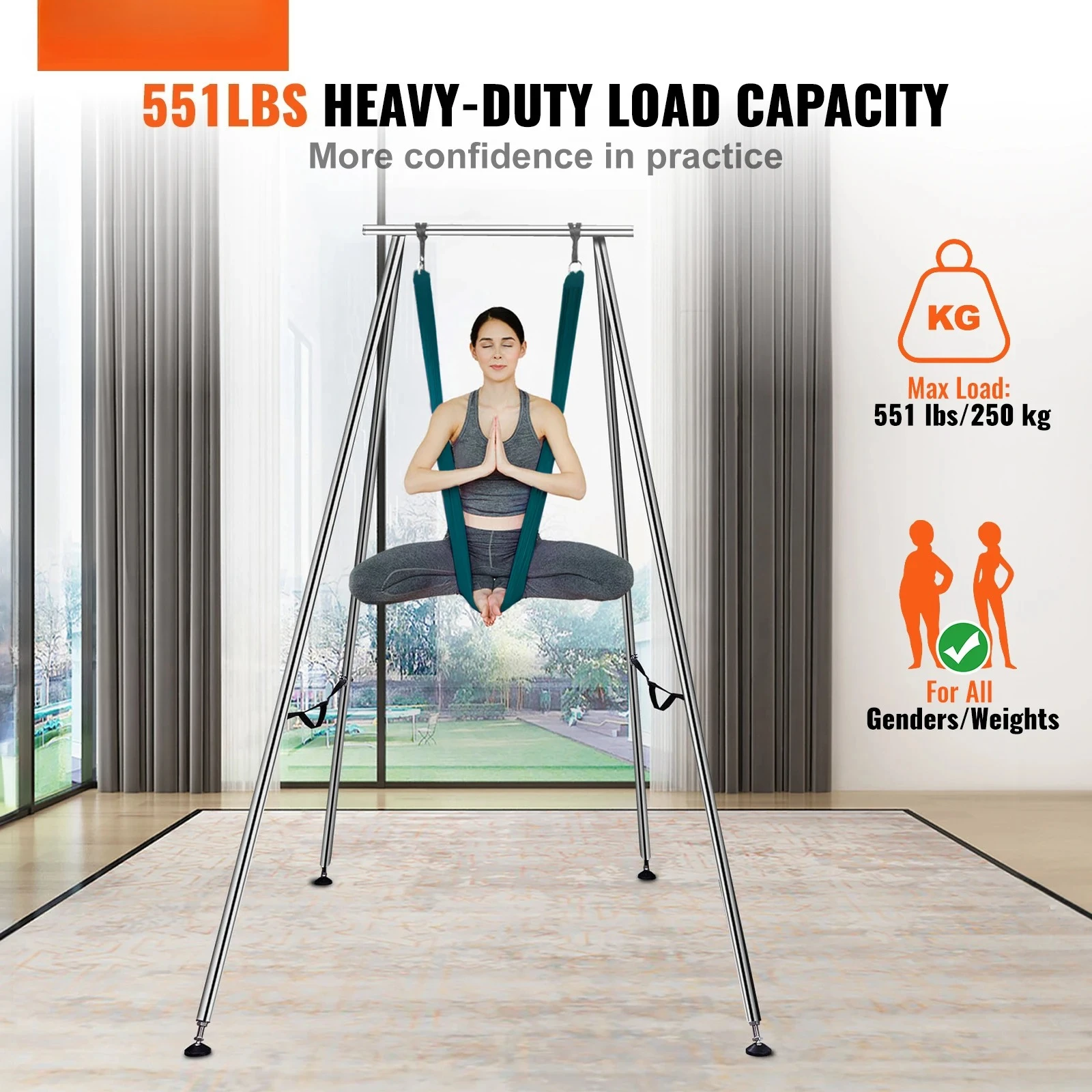 

Aerial Yoga Frame&Hammock 9.67FT Professional Yoga Swing Stand with 6.6 Yards Aerial Silks Max 551lbs Indoor Aerial Rig