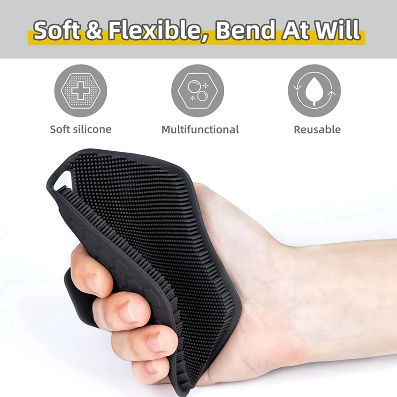 3 Pieces Silicone Exfoliating Body Scrubber Shower And Bath Accessories With Storage Hooks Easy To Clean (Black)