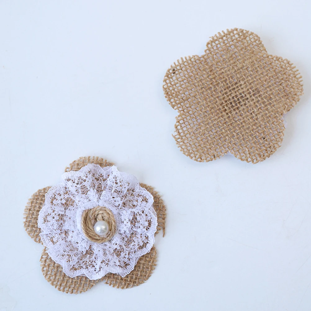 

10pcs Burlap Rose Flowers Handmade Jute Fabric Lace Beads Craft Decoration Wedding Party Christmas Diy Hat Shoe Bag Accessory