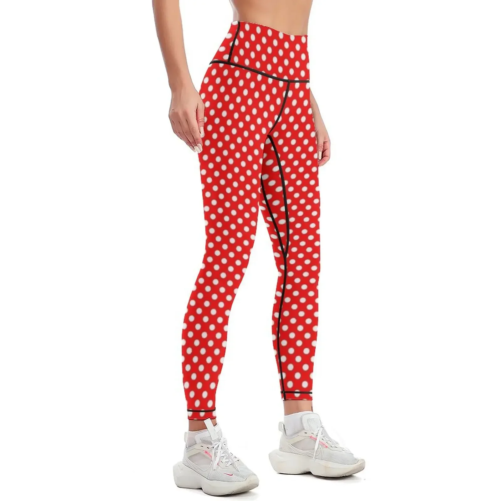 White Polka Dots on Red Background Leggings fitness set gym sporty woman gym sportswear gym Fitness clothing Womens Leggings