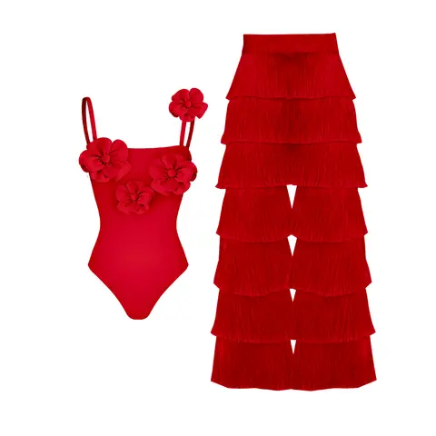 2025 neue 2 Stücke Blume Badeanzug Mit Cover Up Frauen Sexy Bademode Eine Schulter Bikini Weibliche Biquini Push-Up Body Bademode