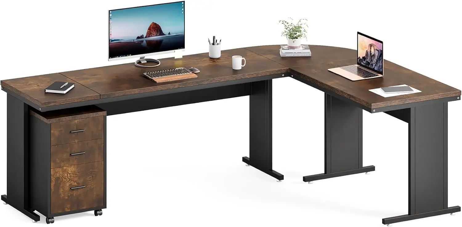 

83 Inch L-Shaped Office Desk with Drawers, Large Executive Office Desk with Storage, Wooden Computer Desk with File Cabi