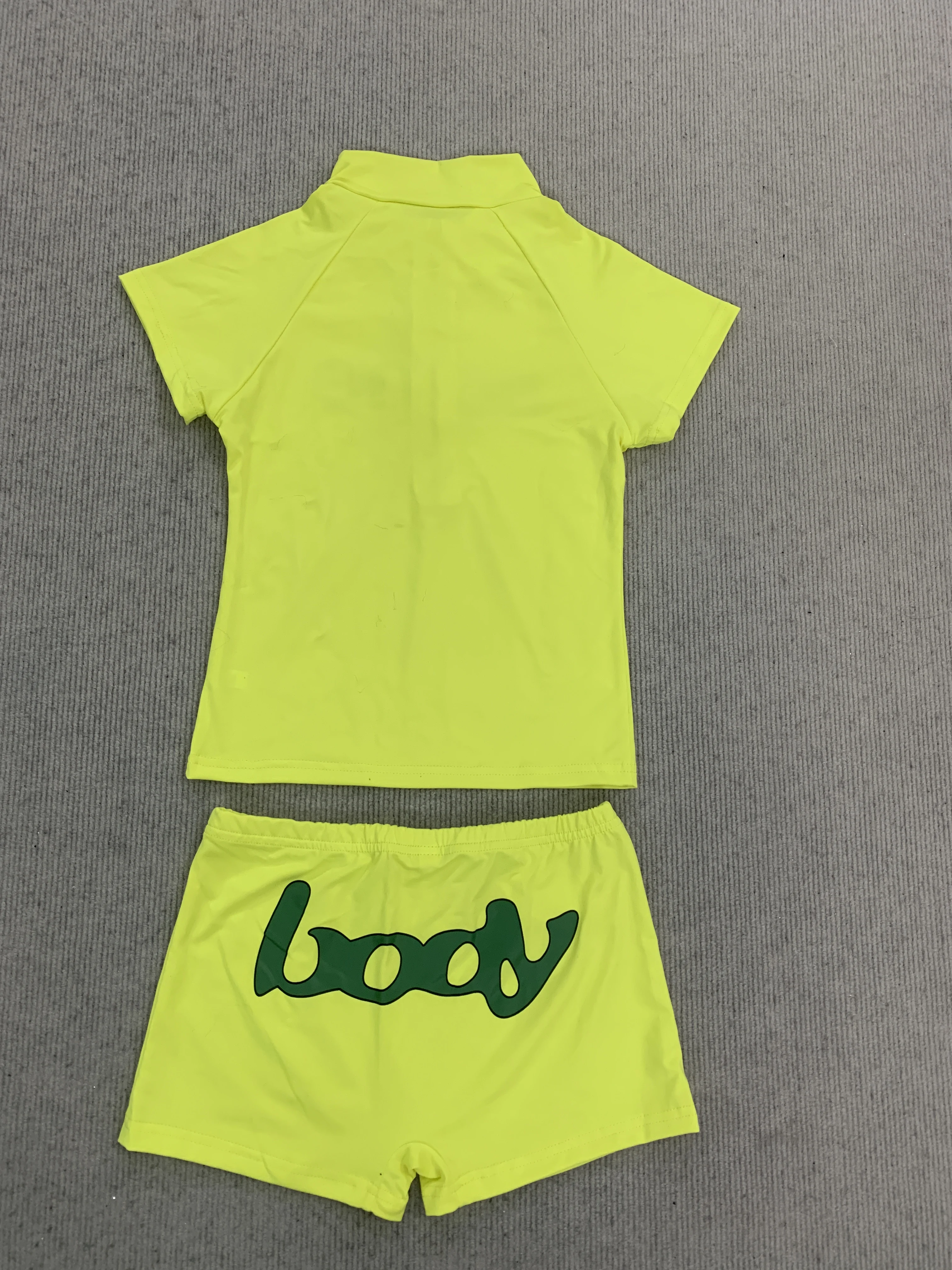 Coquette Neon Green Half Zip Short Sleeve Set Women With Letter Print Detail For Daily Wear And Street Outfit view 5