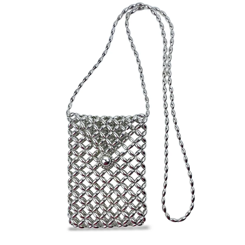 Beaded bag with high-end feeling, light luxury and niche design. 2024 new summer crossbody mini phone bag