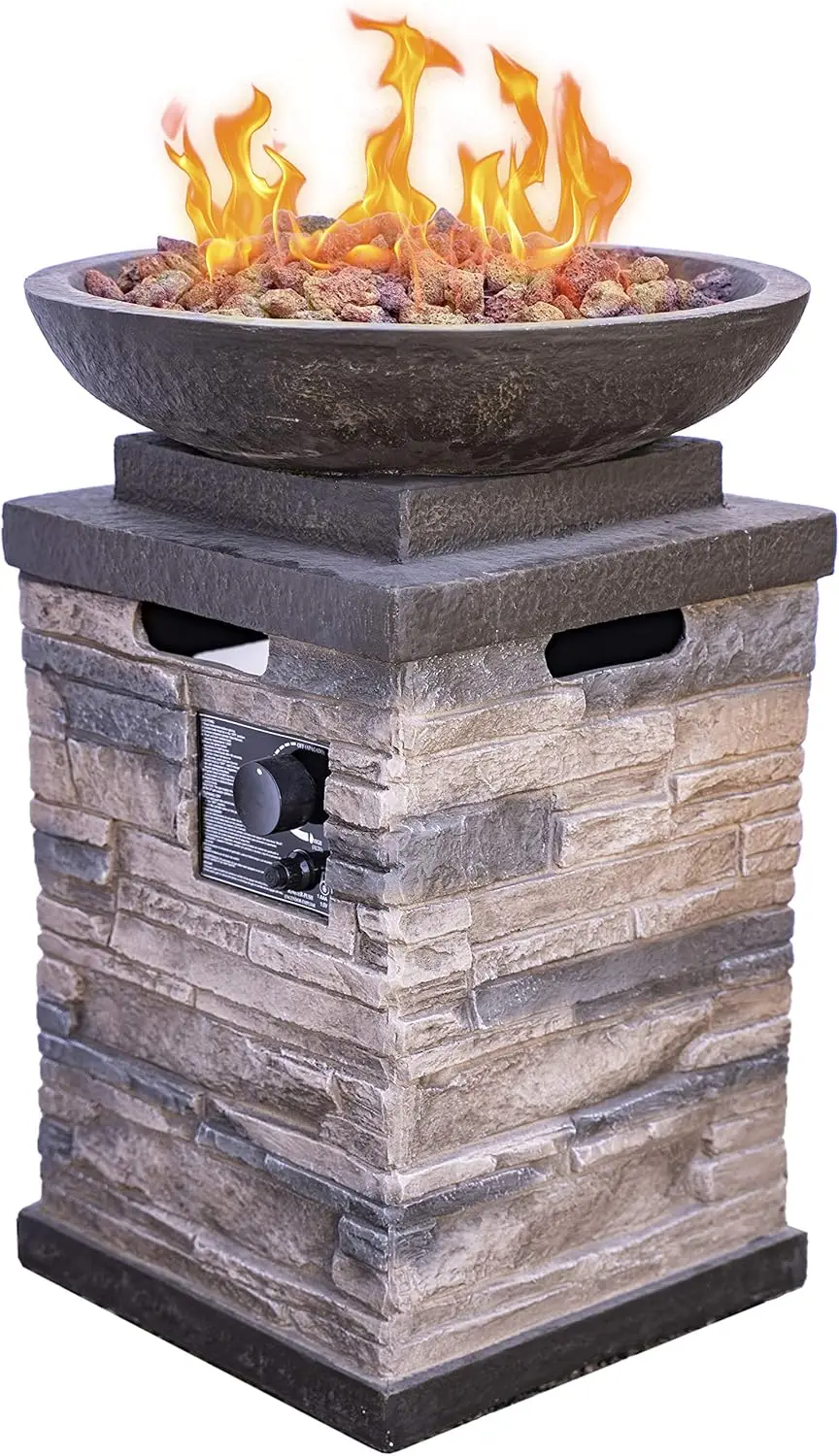 

Manufacturing 63172 Newcastle Propane Firebowl Column Realistic Look Firepit Heater Lava Rock 40,000 BTU Outdoor Gas Fire Pit