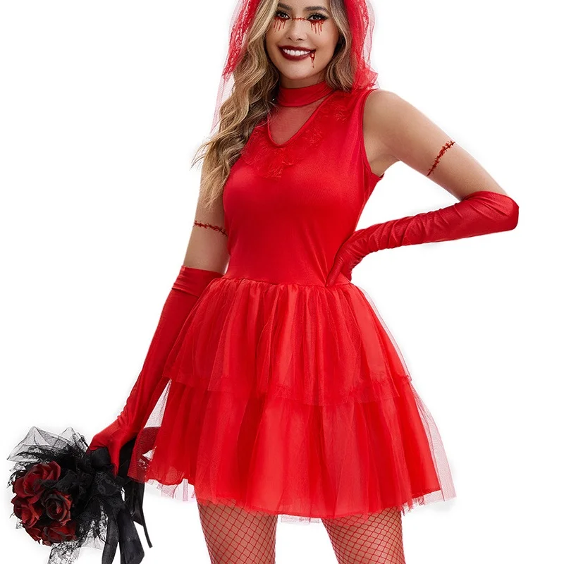 2025 New loween Cosplay Dr Adult Red Demon Bride Fem Ghost Role Play Costume Women's Faion Spring Season China Made