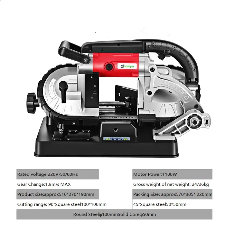 

Small Electric 1100W Band Saw Portable Cutting Machine Angle Iron Cable Metal Stainless Steel Cutting Machine Pipe Cutter