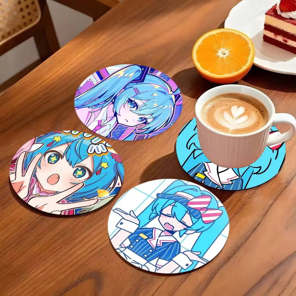 Hatsune Miku Cartoon Figure Coasters Round Wooden For Cute Design Suitable For Drinks Tea Coffee Home Gift Choice Holidays