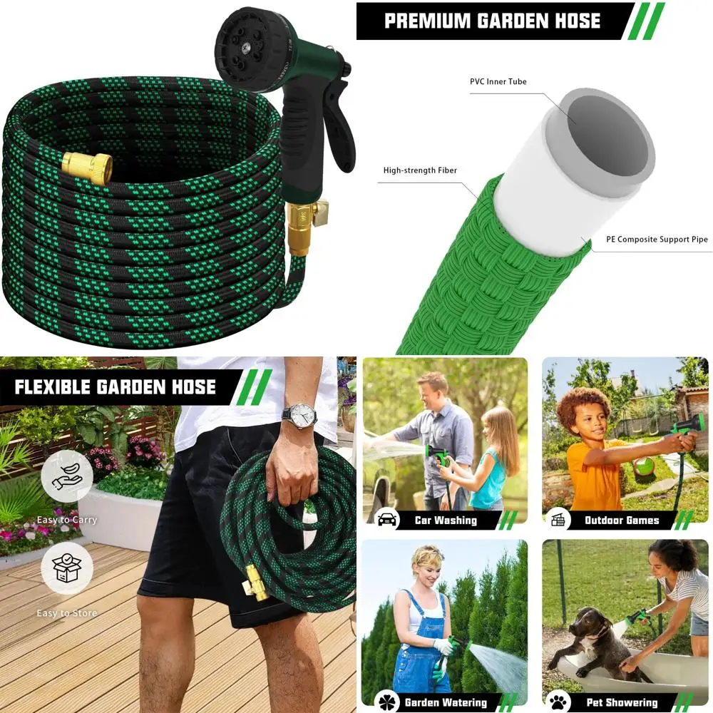 

Ultra Lightweight 100FT Garden Hose with 10-Function Nozzle, Non-Expanding, Kink and Tangle-Free for Efficient Watering
