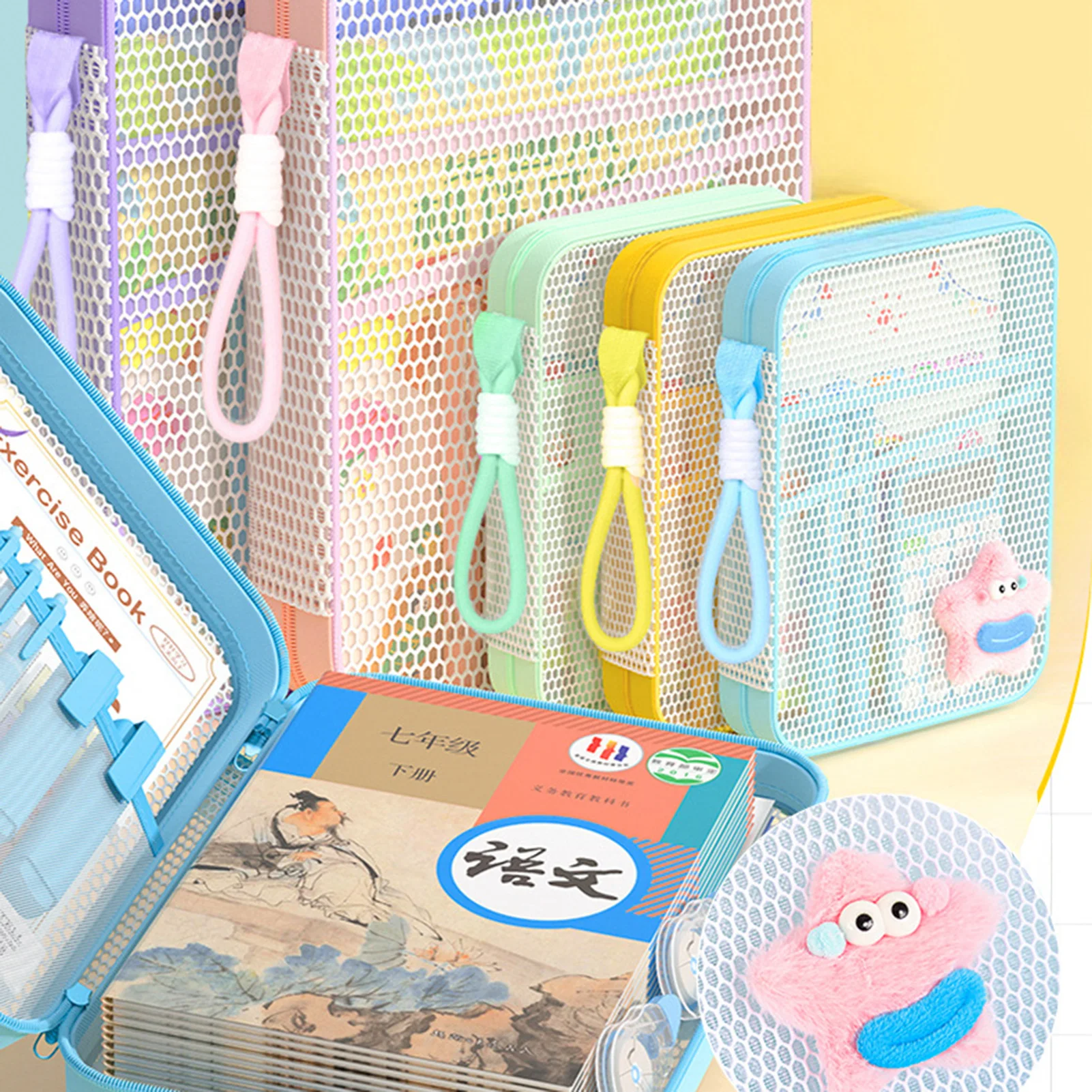 A4/A5 سستة حقيبة مستندات الدوبامين الملونة متعددة الطبقات موضوع مجلد ملفات سعة كبيرة حقيبة التخزين مع مقبض للطلاب