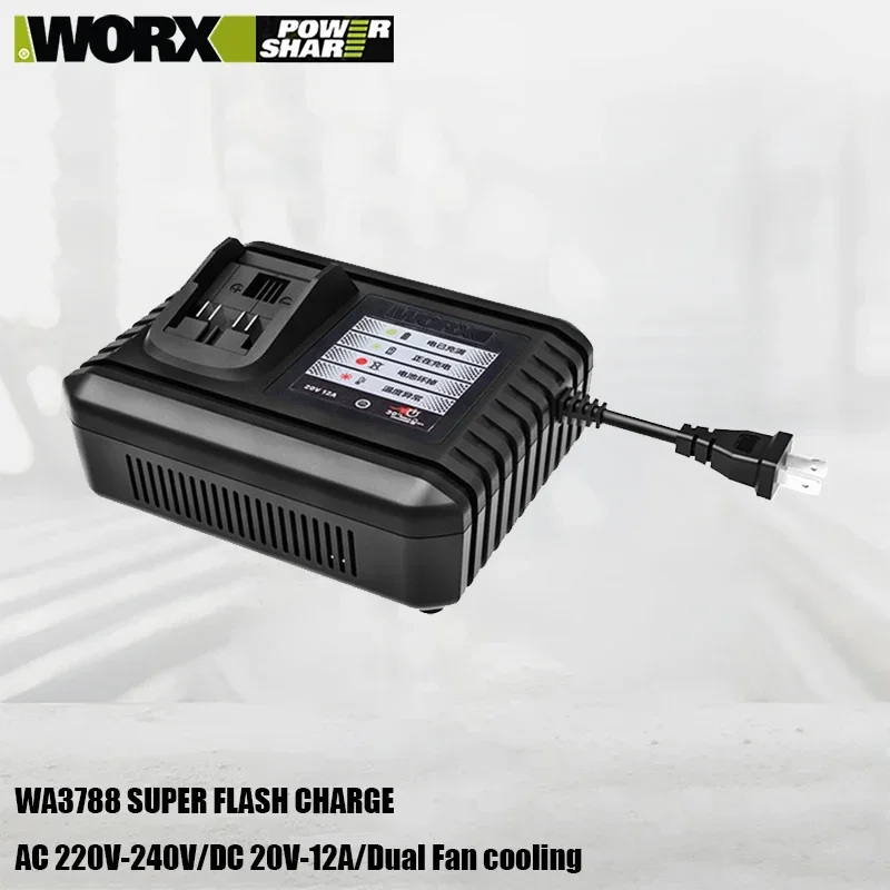 Worx WA3788 Super Quickly Charger DC 20v 12A Dual Fan Cooling AC 220-240v with Multi-Model Protection Universal Green Battery