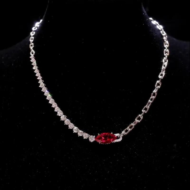 

Колье-подвеска Cameo из серебра 925 пробы с синтетическим цирконом, рубином, в форме маркизы, с полным бриллиантовым паве, легкое роскошное высококачественное ожерелье