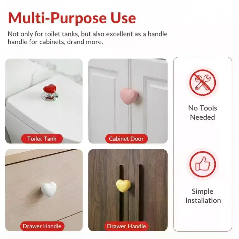 3pcs Heart Shaped Handle Toilet Flush Button Tank Push Switch For Bathing Room Decor Home Tools