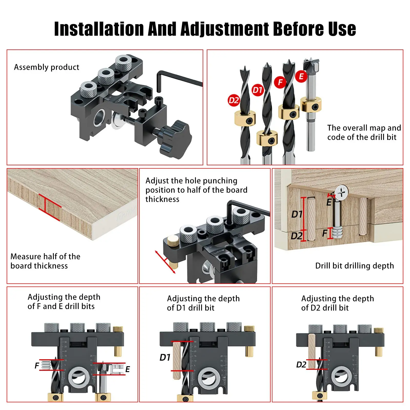 Plantilla para agujeros de bolsillo para carpintería, guía de perforación, localizador, perforadora, herramienta de bricolaje, 3 en 1, ajustable,
