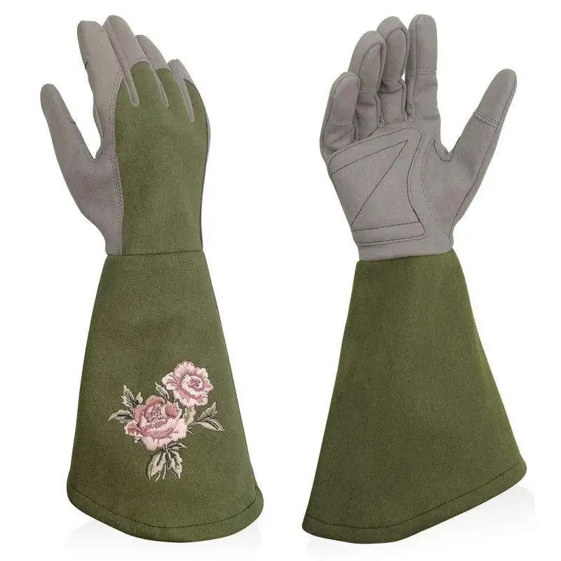 Embroidery Flower Synthetic Leather Winter Garden Gloves High Safety Standards Winter Workouts Garden Gloves