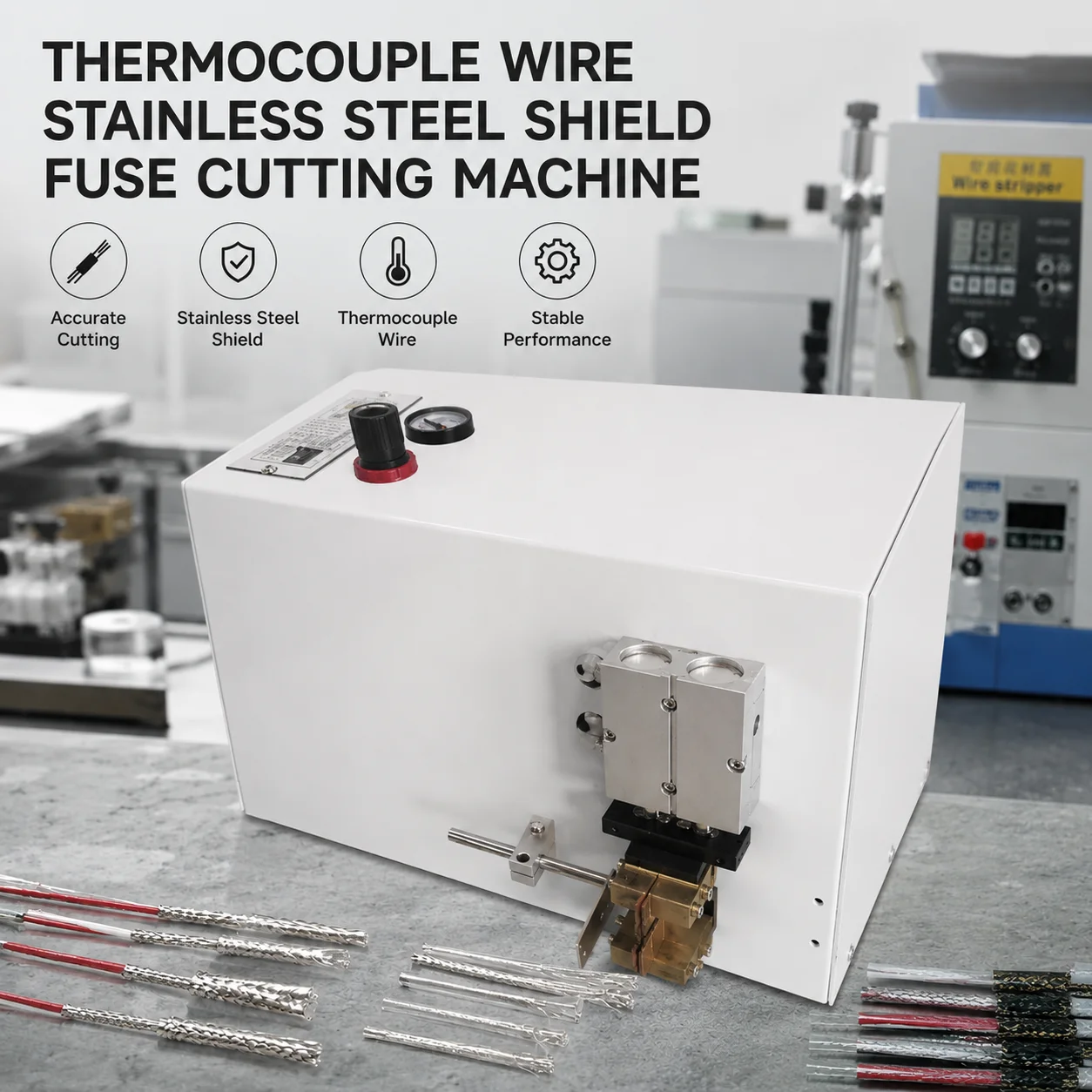 JCW-322 CUT Factory Supply Metal Braided Shielding Fuse Cutter Wire Stainless Steel Shield Fuse Cutting Machine