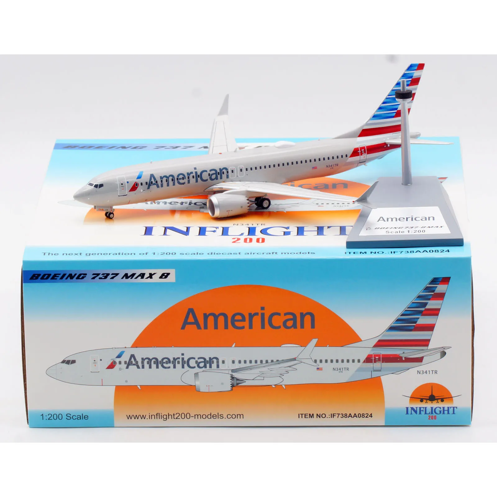 IF738AA0824 Alloy Collectible Plane Gift INFLIGHT 1:200 American Airlines Boeing B737-8 MAX Diecast Aircraft Jet Model N341TR