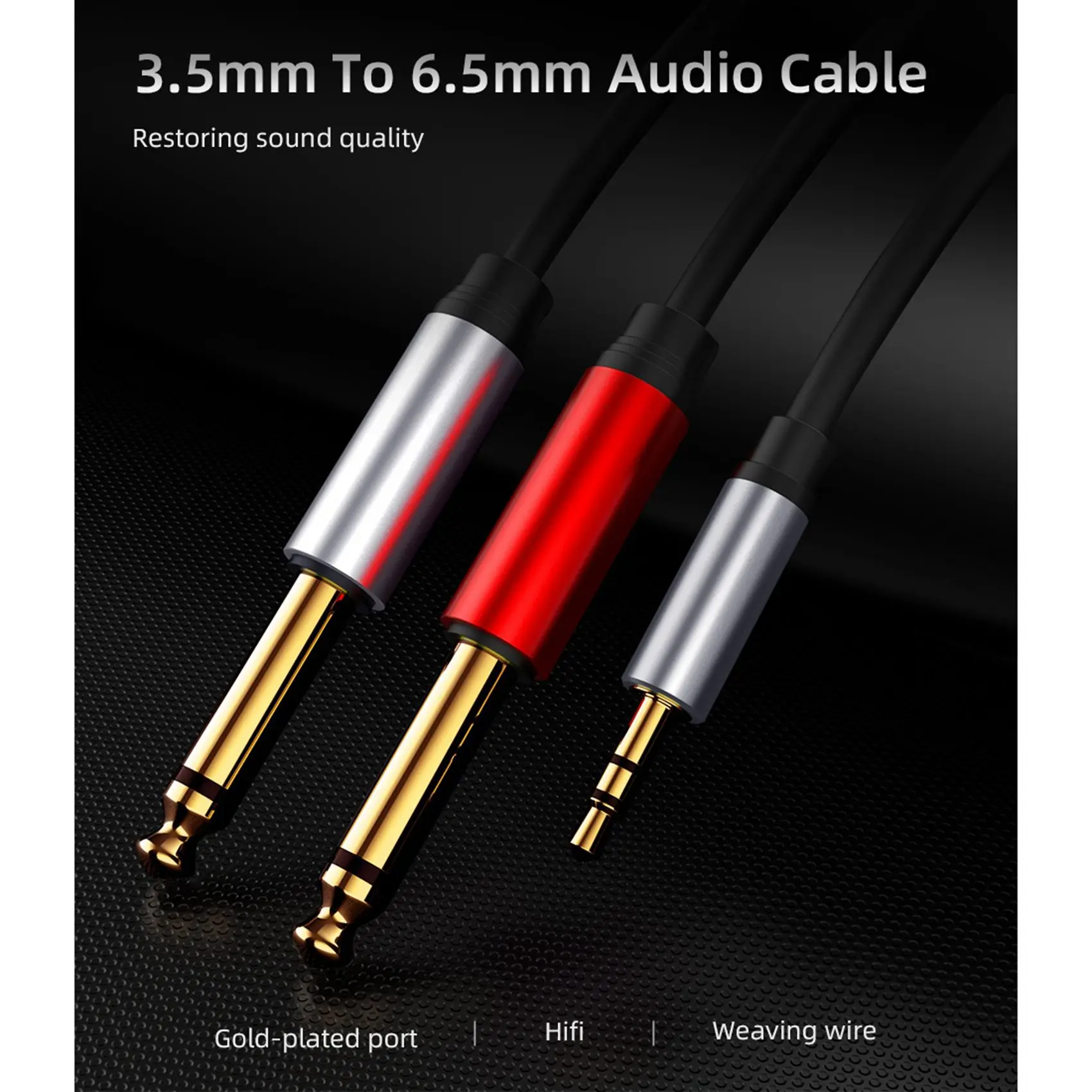 AABFK 2X 3.5mm to Dual 6.5mm Adapter Jack Audio Cable 3.5 to 6.5 AUX Cord 3.5 Jack Splitter for Guitar Mixer Amplifier Bass