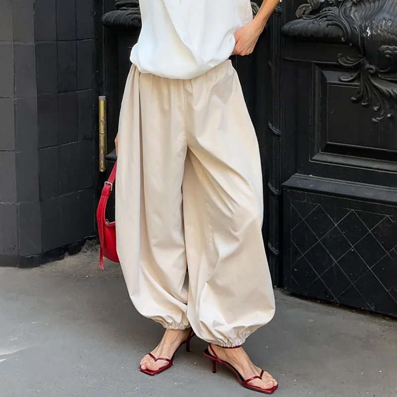 

Loose Casual Lantern Pants for Women Pure Cotton Wide Leg Pants Solid 2025 Fashion High Waist Streetwear Trousers Female