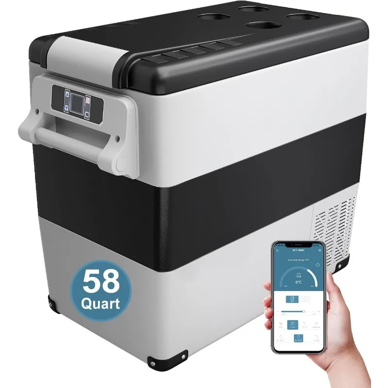 Portable 12 Volt Refrigerator - 58 Quart(55L) Electric Cooler with AC/DC for Truck RV Van Camper, Car Refrigerator Fr
