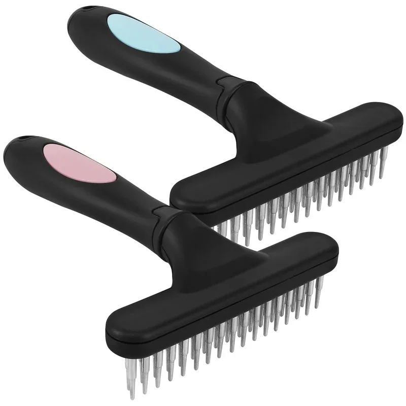 2Pcs Carpet Rake with Handle Pet Hair Cleaning Brush for Fluffy Rug Restoration Ergonomic Handheld 2 Row Tooth Brush Tool