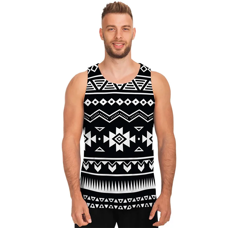 Vintage 3D Ethnic Aztec Trippy Styles Print Tank Top Kid Cool Streetwear Short Sleeveless Men Fashion Gym Workout Tank Tops Vest