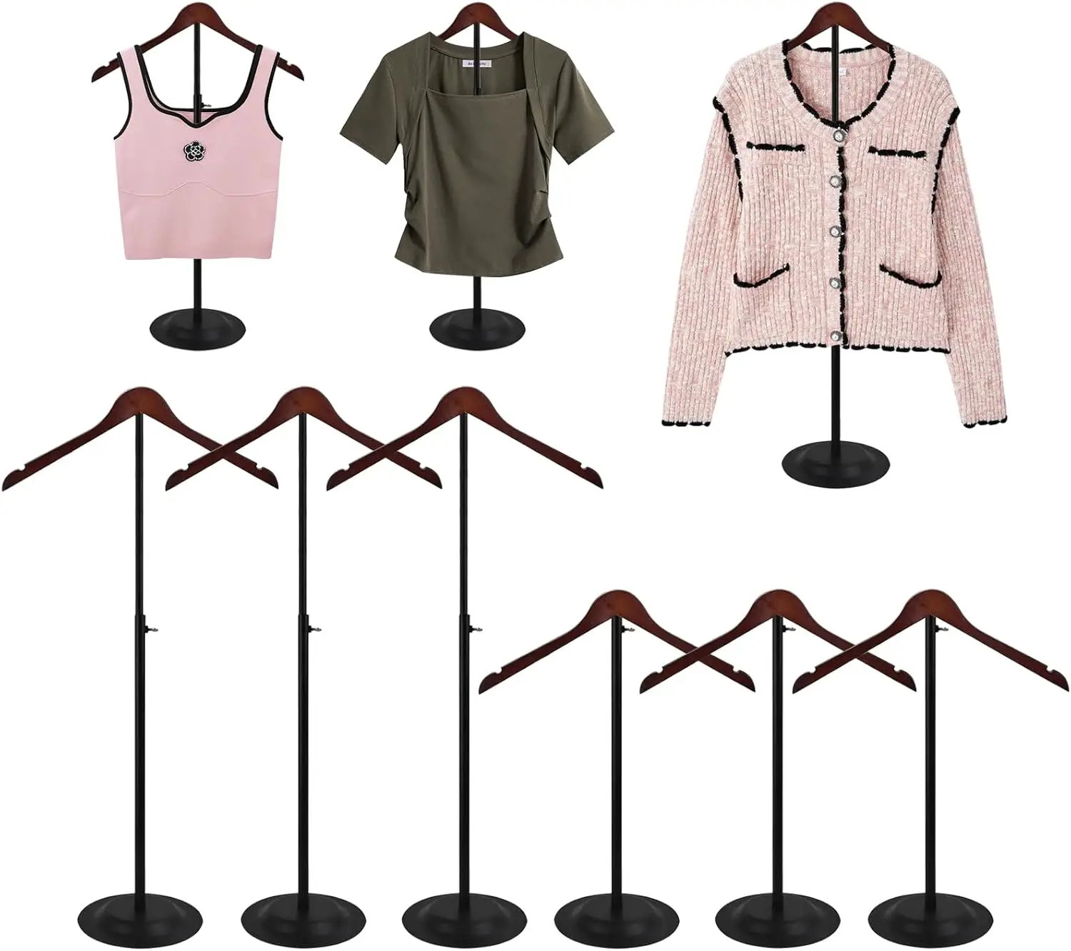 

6 Pack T Shirt Display stand for Vendors, Adjustable T shirt Shoulder Stand, Portable Hanging wooden Clothes Rack, Flexi