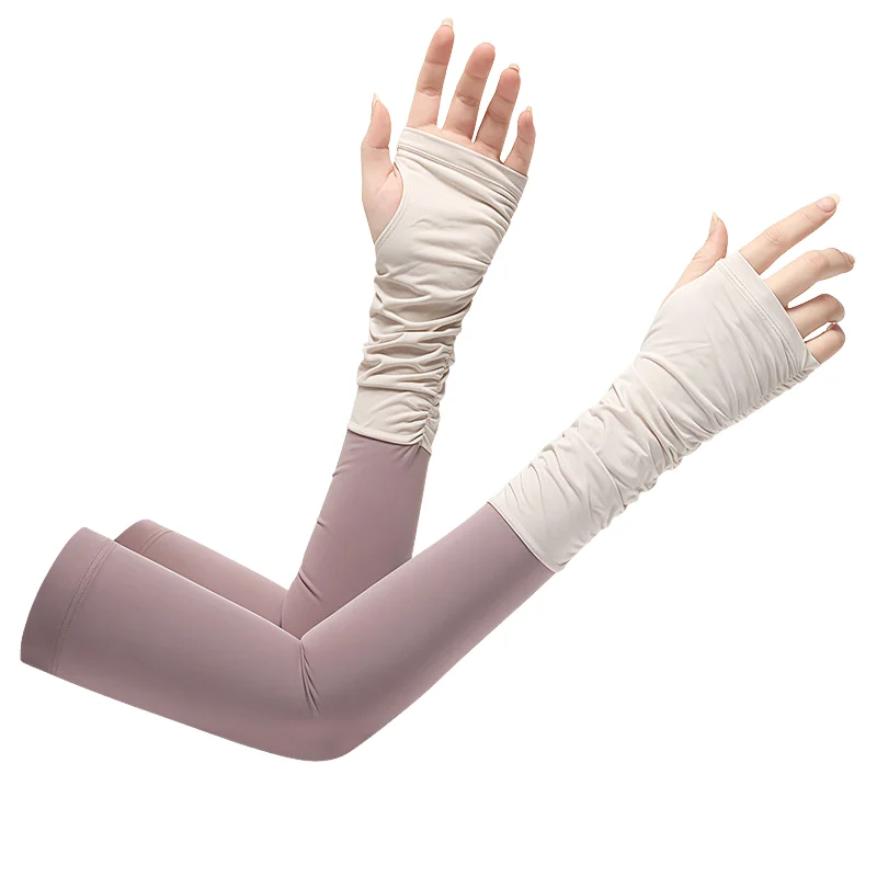 

Outdoor Gloves Men and Women Cooling UV Protection Breathable Ice Silk Sleeve Covers for Cycling Color Block Arm Sun Protection