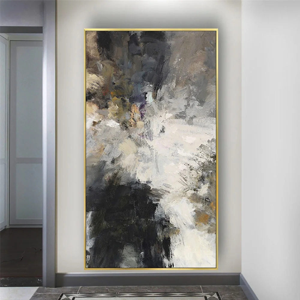 

Hand-Painted Black And Gray Famous Oil Painting Decor Home Vertical Canvas Picture For Aisle Corridor Living Room Hanging Mural