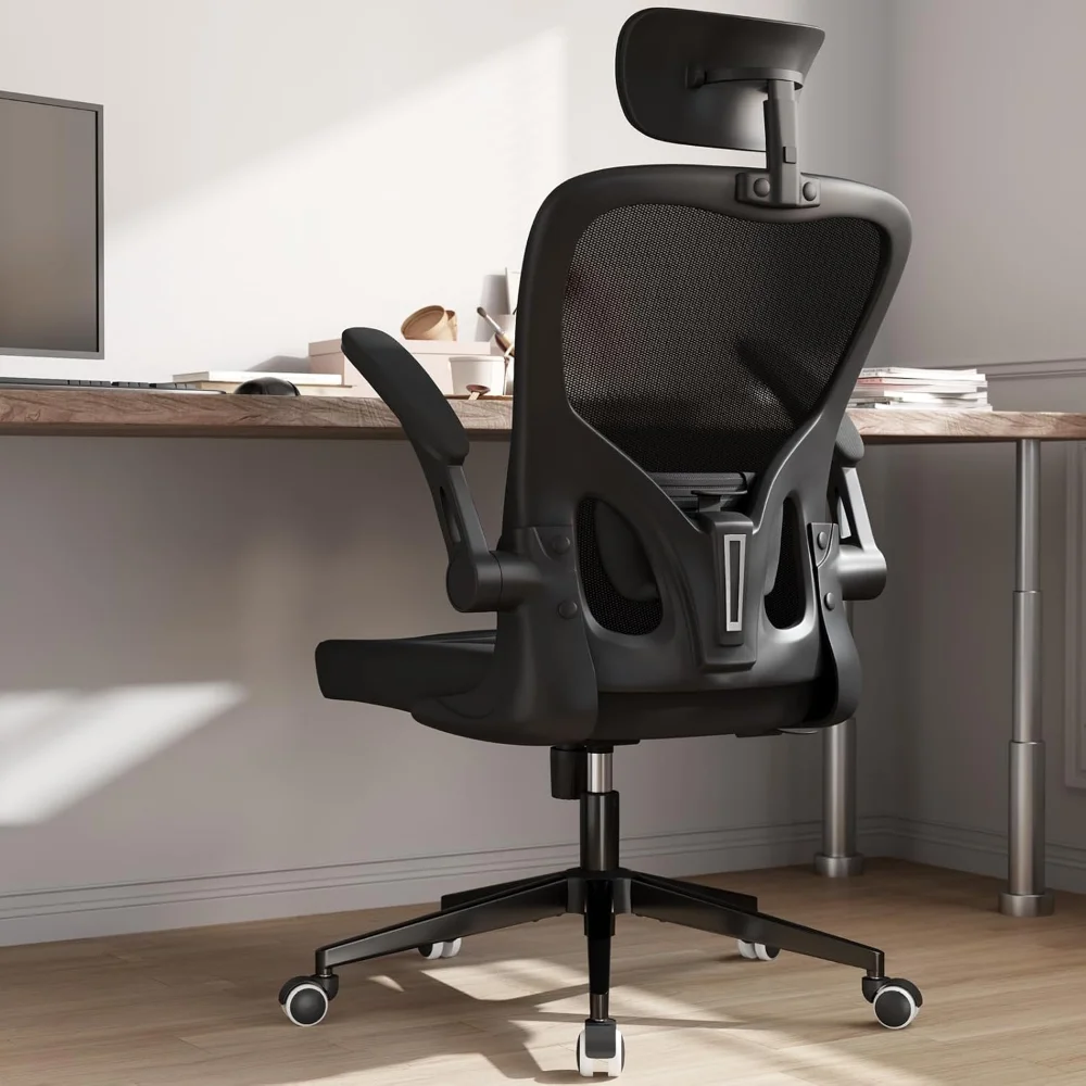 

Office Chair Ergonomic Desk Chair with Lumbar Support&Headrest&Flip-up Arms Height Adjustable Rocking Swivel High Back