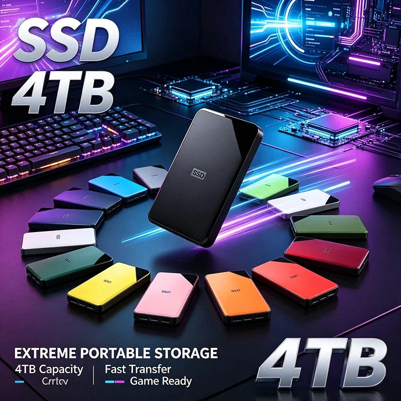 13 Colors 4TB Portable External Solid State Drive High Speed Fast Read&Write Large Capacity Storage for Laptop Desktop Computer