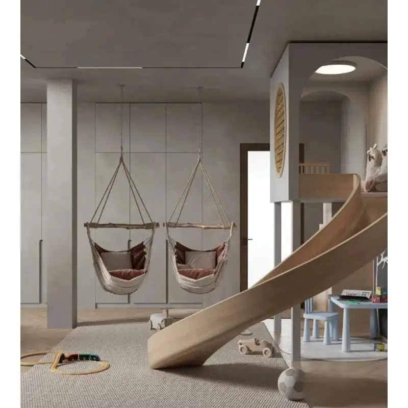 All solid wood secret base tree house hole duplex bunk bed high and low second floor loft with slide bed