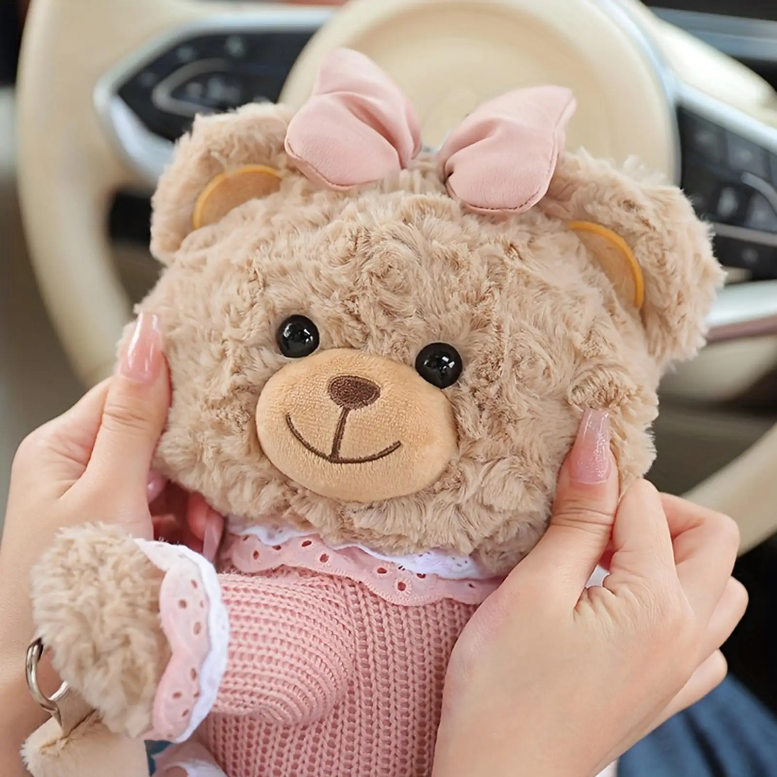 Auto-Taschentuchbox-Halter Weicher Niedlicher Bären-Serviettenorganizer Plüsch-Serviettenhalter für Sitzlehne Kopfstütze SUVs MPVs LKWs – Detail 2