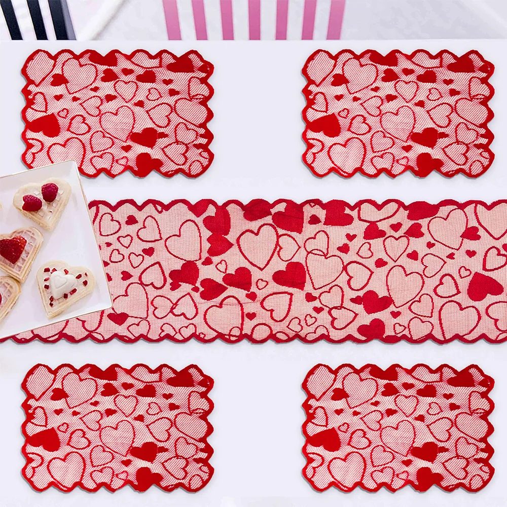 

Valentine’s Day Red Heart Table Runner and Placemat Set – Romantic Table Decor for Couples Dinner and Festive Home Celebrations