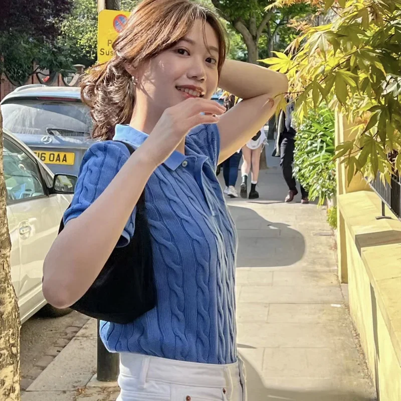 

Женский вязаный топ с короткими рукавами, укороченная футболка, подчеркивающая фигуру, летний трикотаж для похудения, шикарная базовая эластичная блузка