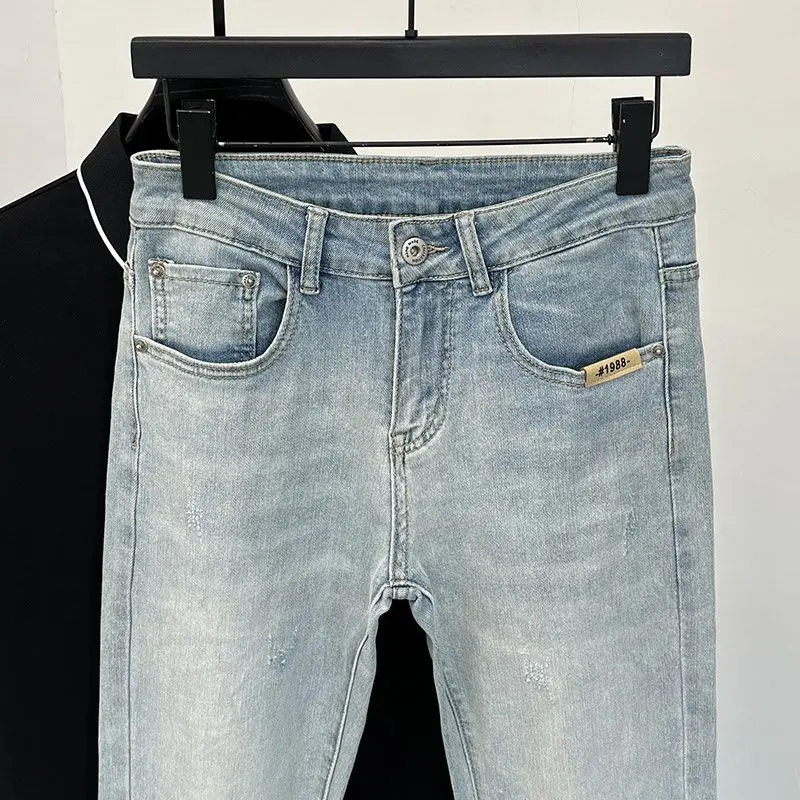الجينز الرجال العلامة التجارية العصرية فاتحة اللون موضة الشباب سراويل تقليدية كاوبوي بسيط روفيان وسيم سليم المناسب نحيل الجينز الرجال #3