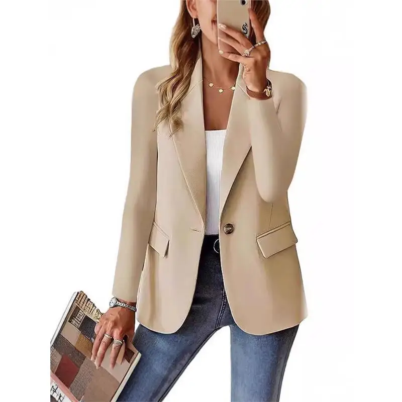 Women's Long Sleeve Pure Color Open Cardigan Small Western Style Slim Fit Outerwear Autumn Cross-Border Fashion Ladies Suit
