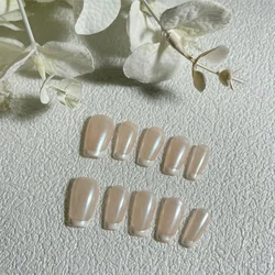 Handmade French Press on Nails Nude Color Designs Fake Nails Full Cover Short False Nails Coffin Manicure Artificial Finger Tips