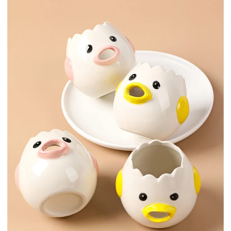 Egges White Yolk Separator Tool Chicken Egg Yolk White Separator Ceramics Ceramic Cartoon Chick Egg Separator Kitchen Gadgets