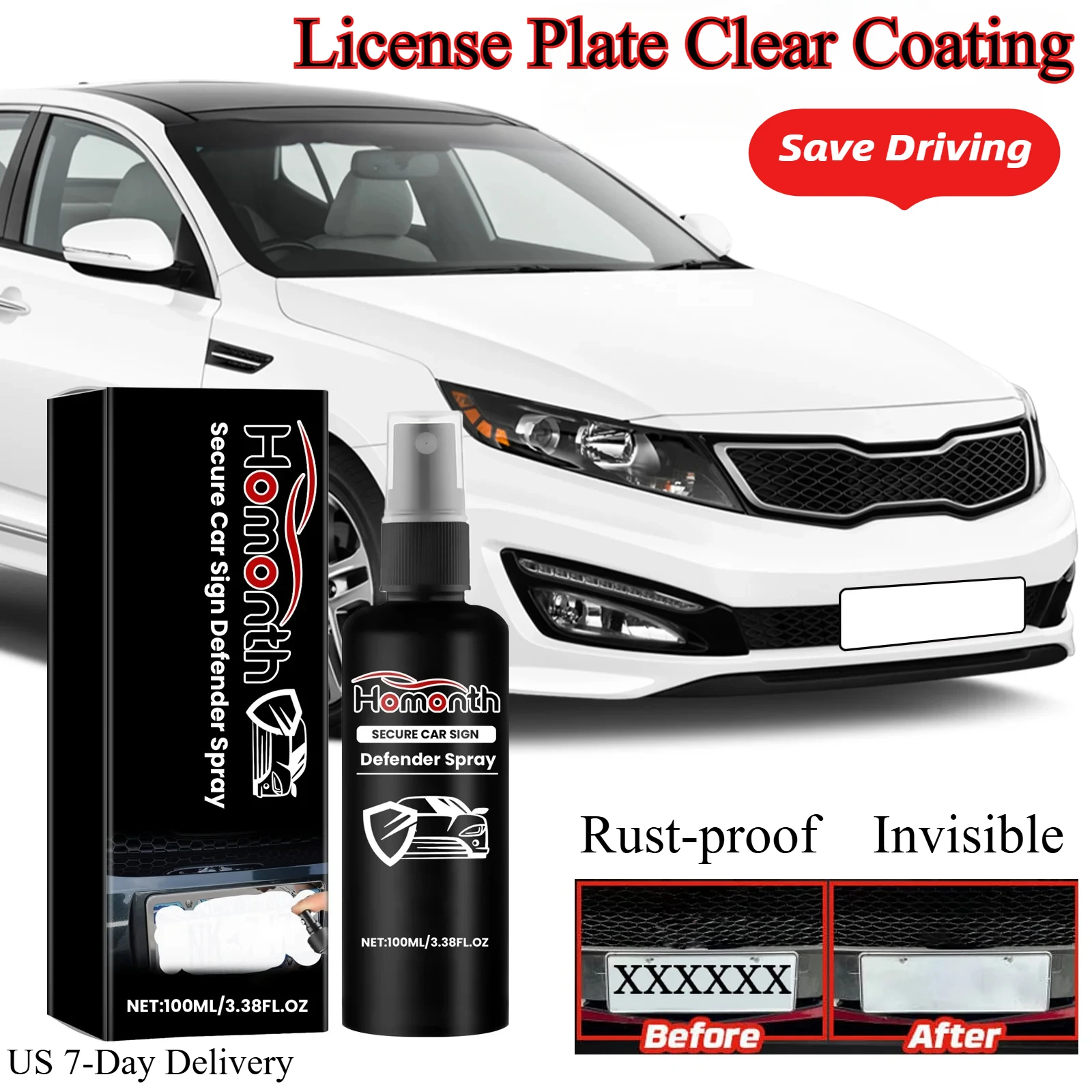 Homonth Auto Shield Spray License Plate Clear Coating Durable Invisible Defense Car Reflective Spray License Plate Protector