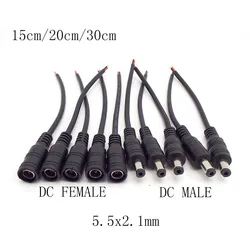 15/30cm 2-pinowy przewód DC męski żeński wtyk jack 22awg Złącze zasilania Pigtail Kabel 12V 5.5x2.1mm wtyczka adaptera Do paska CCTV