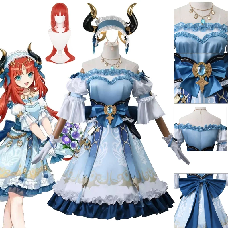 Nilou Genshin Impact Cosplay Costume pour femme, perruque, cheveux rouges, robe de séparés euse, uniforme de carnaval, olympiques d'Halloween Anime