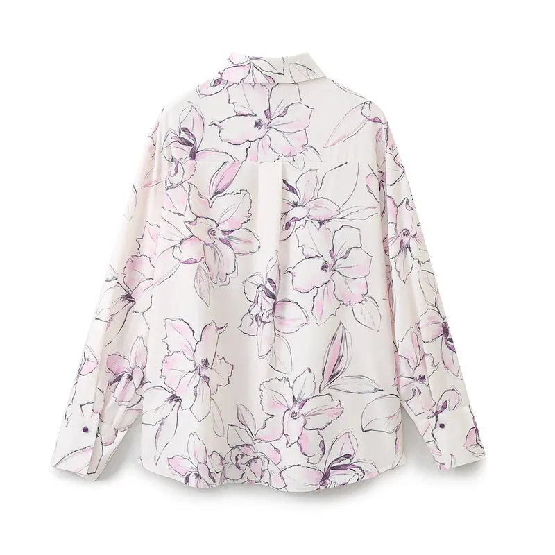 

Spring 2024 Women's Simple Floral Print Silk Satin Feel irt Long Sve Straight Cut Versatile Sle Regular Length Premium...