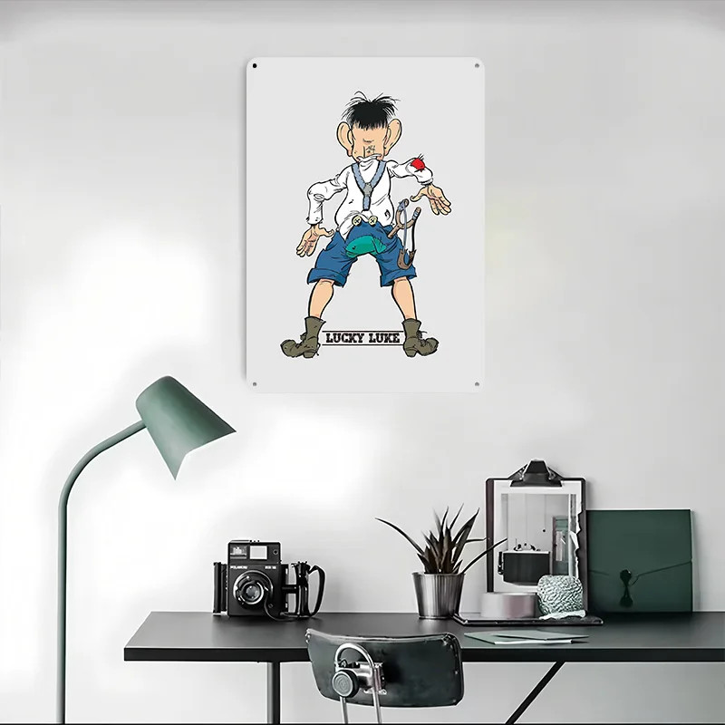 لاكي لوك كوميكس طباعة ملصق معدني على ديكور الحائط علامات القصدير المعدنية القابلة للتخصيص لغرفة الديكور الفنية والمنزل