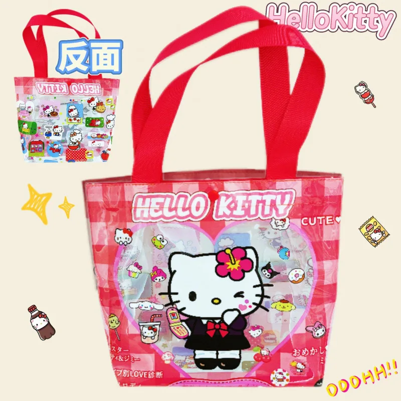 

Hello Kitty Handbag Anime Versatile Cute Kt Transparent Waterproof Printed PVC Single Shoulder Shopping Bag Girl Gift Wholesale