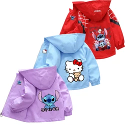 Lilo & Stitch Children Girls Hooded Jacket Coat 2024 Autumn Baby Boy Cartoon Zipper Long Sleeve Casual Clothing Kids Outerwear