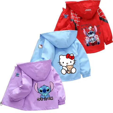 Lilo & Stitch Children Girls Hooded Jacket Coat 2026 Autumn Baby Boy Cartoon Zipper Long Sleeve Casual Clothing Kids Outerwear