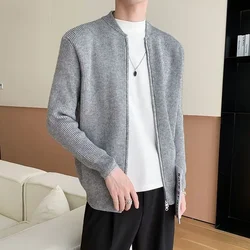 Man Clothes Coat Solid Color Cardigan Knitted Sweaters for Men Zipper Jacket Zip-up Plain Jumpers Japanese Retro Winter 2024 Fun