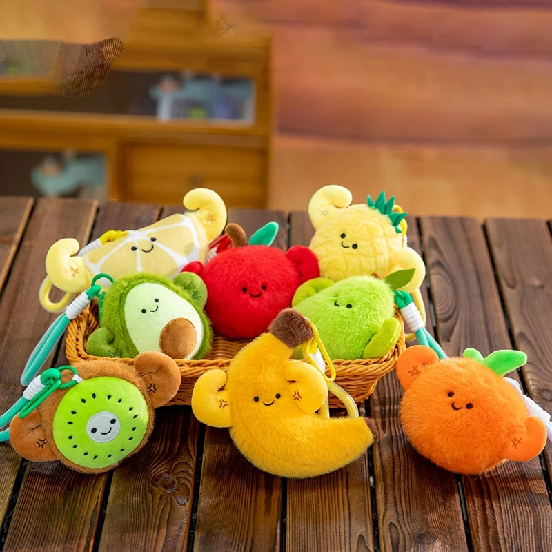 12cm Cute Fruit Small Pendant Stuffed Lemon Banana Pear Avocado Plush Toy Car Key Chain Backpack Charm